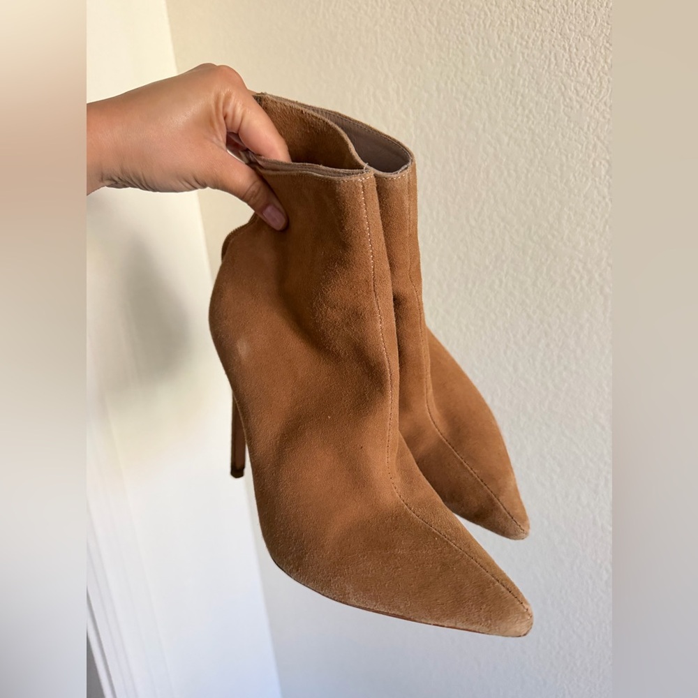 Raye Tan Suede Pointed-Toe Stiletto Ankle Boots
